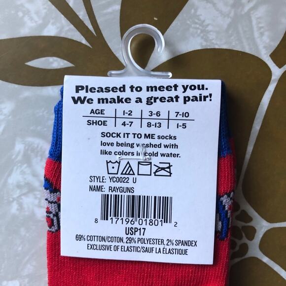 Sock It To Me Red Blue Rayguns Blaster Space Sci-Fi Youth Novelty Crew Socks - Picture 4 of 6